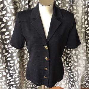 St. John Black Button Down Shirt with Gold Accents